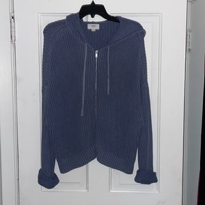 Aerie Crop Knit Blue Zip Up Sweater